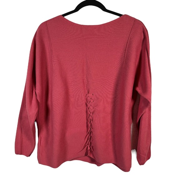 J.Jill XS Ribbed Knit Back Detail Pullover Sweater Top Coral Red Relaxed Fit - Picture 2 of 8